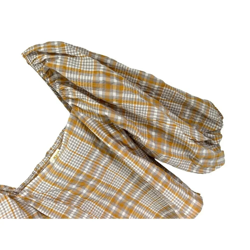Anthropologie Maeve Plaid Blouses Puff Sleeves Cropped Size Med